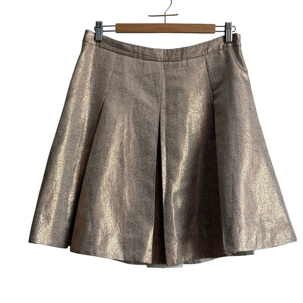 Kate Spade New York Skirt the Rules Rose Gold Metallic Pleated A-Line Skirt 12